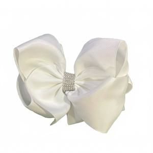 NEW KIDSCHARM girl's glam rhinestone hair bow 6.5" in white